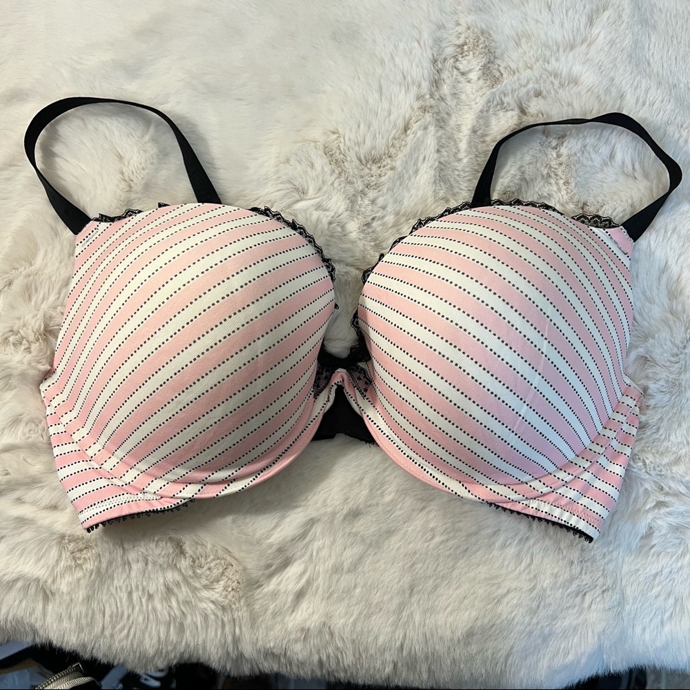 NWT Victoria’s Secret Padded Pink & White Plunge Bra Sz 36DD